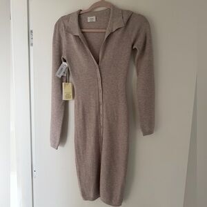 Wilfred Cove Heather Oatmeal Button-Up Knit Dress